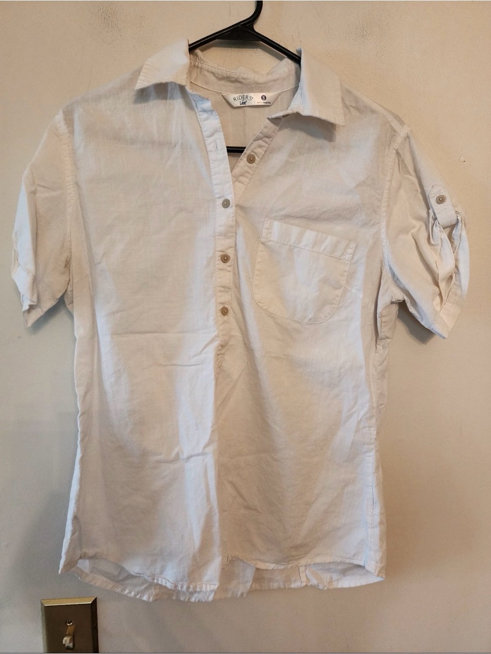 Lee riders short sleeve button up white shirt size womens small
